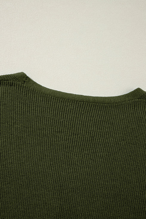 Lightweight Ribbed Knit Button Front V Neck Cardigan
